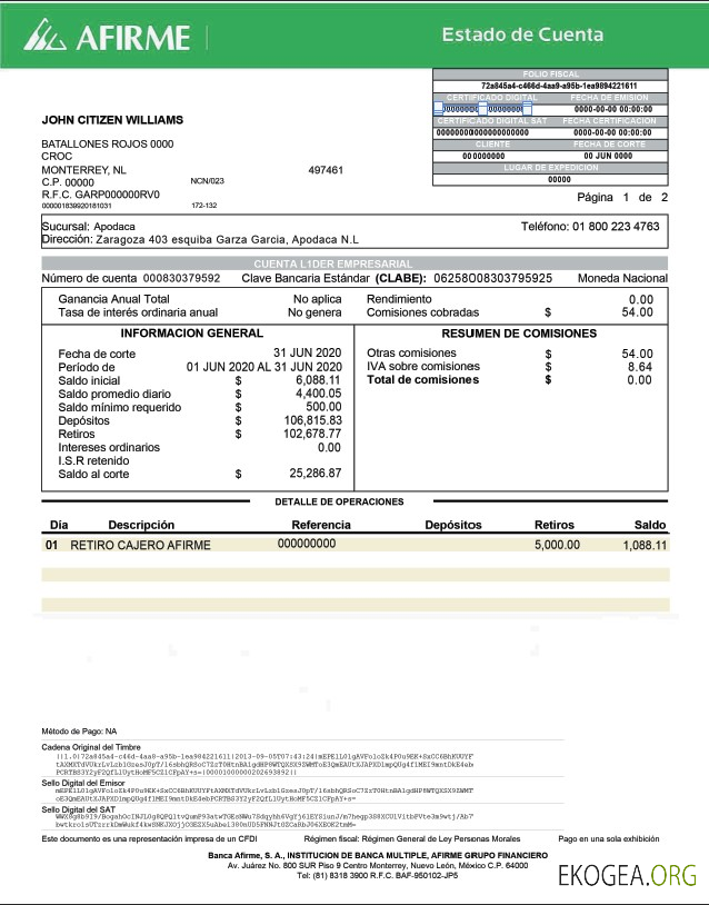 Mexique Afirme compte bancaire st PSD